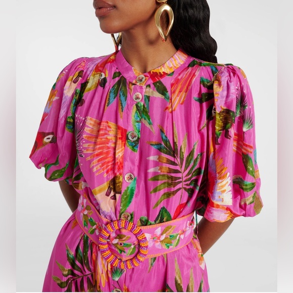 Farm Rio Printed belted cotton-blend midi dress - Picture 6 of 9